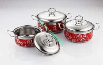 El Cookware favorable al medio ambiente del acero inoxidable fija el pote rojo durable con la tapa del metal
