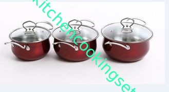 No potes rojos y cacerolas del palillo fijados para el diseño elegante profesional de la cocina de inducción
